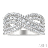 1 Ctw Round Cut Diamond Criss Cross Bold Fashion Band in 14K White Gold