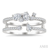 3/4 Ctw Twin Band Mixed Diamond Cut Fashion Ring in 14K White Gold