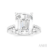 1/8 Ctw Emerald Shape Round Cut Diamond Semi-Mount Engagement Ring in 14K White Gold