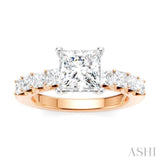7/8 Ctw Princess Shape Princess and Round Cut Diamond Semi-Mount Engagement Ring in 14K Rose and White Gold
