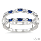 2.5 MM X 1.5 MM Baguette Cut Sapphire and 1/3 Ctw Round Cut Diamond Precious Insert Ring in 14K White Gold