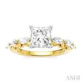 3/4 Ctw Princess Shape Marquise and Round Cut Diamond Semi-Mount Engagement Ring in 14K Yellow and White Gold