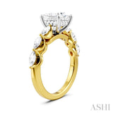 3/4 Ctw Princess Shape Marquise and Round Cut Diamond Semi-Mount Engagement Ring in 14K Yellow and White Gold