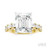 1 1/3 Ctw Emerald Shape Emerald and Round Cut Diamond Semi-Mount Engagement Ring in 14K Yellow and White Gold