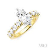 7/8 Ctw Marquise Shape Round Cut Diamond Semi-Mount Engagement Ring in 14K Yellow and White Gold