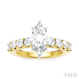 7/8 Ctw Marquise Shape Round Cut Diamond Semi-Mount Engagement Ring in 14K Yellow and White Gold