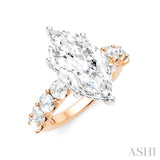 1 1/3 Ctw Marquise Shape Round Cut Diamond Semi-Mount Engagement Ring in 14K Rose and White Gold
