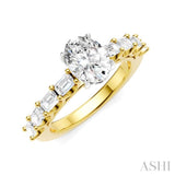 7/8 Ctw Oval Shape Emerald and Round Cut Diamond Semi-Mount Engagement Ring in 14K Yellow and White Gold