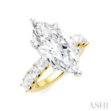 1 1/3 Ctw Marquise Shape Princess and Round Cut Diamond Semi-Mount Engagement Ring in 14K Yellow and White Gold