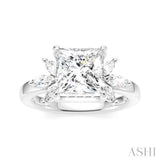 1/2 Ctw Akari Princess Shape Marquise and Round Cut Diamond Semi-Mount Engagement Ring in 14K White Gold