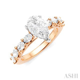 7/8 Ctw Pear Shape Oval and Round Cut Diamond Semi-Mount Engagement Ring in 14K Rose and White Gold