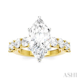 1 1/3 Ctw Marquise Shape Round Cut Diamond Semi-Mount Engagement Ring in 14K Yellow and White Gold