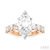 1 1/3 Ctw Marquise Shape Round Cut Diamond Semi-Mount Engagement Ring in 14K Rose and White Gold
