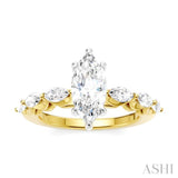 3/4 Ctw Marquise Shape Marquise and Round Cut Diamond Semi-Mount Engagement Ring in 14K Yellow and White Gold