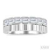 1 Ctw Pyramid Accents and Bezel Set Emerald Cut Diamond Bold Gold Fashion Wide Band in 14K White Gold