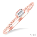 1/6 Ctw Ball Bead East-West Bezel Set Emerald Cut Diamond Stackable Petite Fashion Ring in 14K Rose Gold
