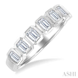 1 Ctw 7-Stone Bezel Set Emerald Cut Diamond Fashion Band in 14K White Gold