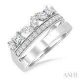 1 1/6 Ctw Split Top Mixed Diamond Cut Bold Gold Fashion Wide Band in 14K White Gold