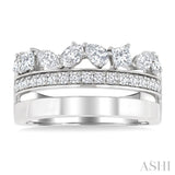 1 1/6 Ctw Split Top Mixed Diamond Cut Bold Gold Fashion Wide Band in 14K White Gold