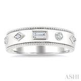 1/6 Ctw Mixed Shape Bezel Set Baguette and Round Cut Diamond Fashion Band in 14K White Gold