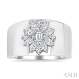 5/8 Ctw Mixed Cut Diamond Floral Centerpiece Bold Gold Wide Band in 14K White Gold