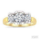 1 1/2 Ctw 3-Stone Round Cut Diamond Fashion Ring in 14K Yellow and White Gold
