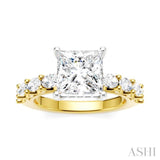 7/8 Ctw Princess Shape Oval and Round Cut Diamond Semi-Mount Engagement Ring in 14K Yellow and White Gold