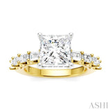 7/8 Ctw Princess Shape Emerald and Round Cut Diamond Semi-Mount Engagement Ring in 14K Yellow and White Gold