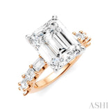 1 1/3 Ctw Emerald Shape Emerald and Round Cut Diamond Semi-Mount Engagement Ring in 14K Rose and White Gold