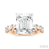 1 1/3 Ctw Emerald Shape Emerald and Round Cut Diamond Semi-Mount Engagement Ring in 14K Rose and White Gold