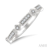 1/10 Ctw Bar & Kite Shaped Mount Link Round Cut Diamond Stackable Fashion Band in 10K White Gold