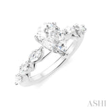 5/8 Ctw Pear Shape Marquise and Round Cut Diamond Semi-Mount Engagement Ring in 14K White Gold