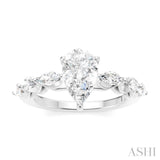 5/8 Ctw Pear Shape Marquise and Round Cut Diamond Semi-Mount Engagement Ring in 14K White Gold