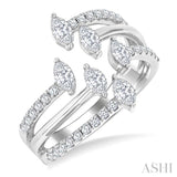 7/8 Ctw Three-Way Split Marquise and Round Cut Diamond Fashion Open Ring in 14K White Gold