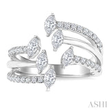 7/8 Ctw Three-Way Split Marquise and Round Cut Diamond Fashion Open Ring in 14K White Gold