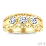 3/4 Ctw 3-Stone Bezel Set Round Cut Diamond Fashion Ring in 14K Yellow Gold