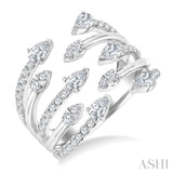 1 Ctw Five-Way Split Pear and Round Cut Diamond Fashion Open Ring in 14K White Gold