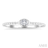 1/6 Ctw Ball Bead East-West Bezel Set Oval Cut Diamond Stackable Petite Fashion Ring in 14K White Gold