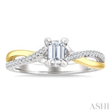 1/2 Ctw Split Crisscross Shank Diamond Engagement Ring With 1/3 Ct Emerald Cut Diamond Center Stone in 14K White and Yellow Gold