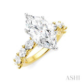 1 1/3 Ctw Marquise Shape Oval and Round Cut Diamond Semi-Mount Engagement Ring in 14K Yellow and White Gold