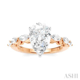 3/4 Ctw Pear Shape Marquise and Round Cut Diamond Semi-Mount Engagement Ring in 14K Rose and White Gold