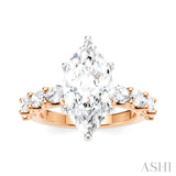 1 1/3 Ctw Marquise Shape Oval and Round Cut Diamond Semi-Mount Engagement Ring in 14K Rose and White Gold