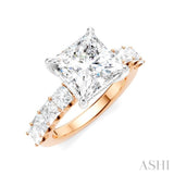 1 1/3 Ctw Princess Shape Princess and Round Cut Diamond Semi-Mount Engagement Ring in 14K Rose and White Gold