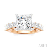 1 1/3 Ctw Princess Shape Princess and Round Cut Diamond Semi-Mount Engagement Ring in 14K Rose and White Gold