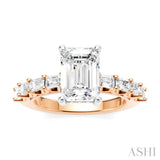 7/8 Ctw Emerald Shape Emerald and Round Cut Diamond Semi-Mount Engagement Ring in 14K Rose and White Gold