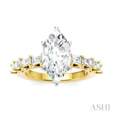7/8 Ctw Marquise Shape Emerald and Round Cut Diamond Semi-Mount Engagement Ring in 14K Yellow and White Gold