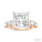 1 1/3 Ctw Princess Shape Round Cut Diamond Semi-Mount Engagement Ring in 14K Rose and White Gold