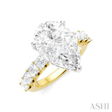 1 1/3 Ctw Pear Shape Princess and Round Cut Diamond Semi-Mount Engagement Ring in 14K Yellow and White Gold