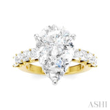 1 1/3 Ctw Pear Shape Princess and Round Cut Diamond Semi-Mount Engagement Ring in 14K Yellow and White Gold