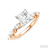 3/4 Ctw Princess Shape Marquise and Round Cut Diamond Semi-Mount Engagement Ring in 14K Rose and White Gold